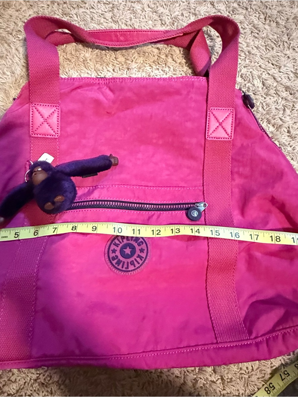 Kipling Girls' Hot Pink Tote with Monkey Charm